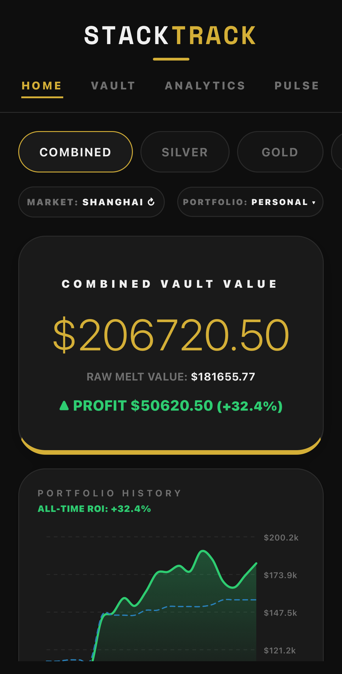 StackTrack portfolio overview on iPhone
